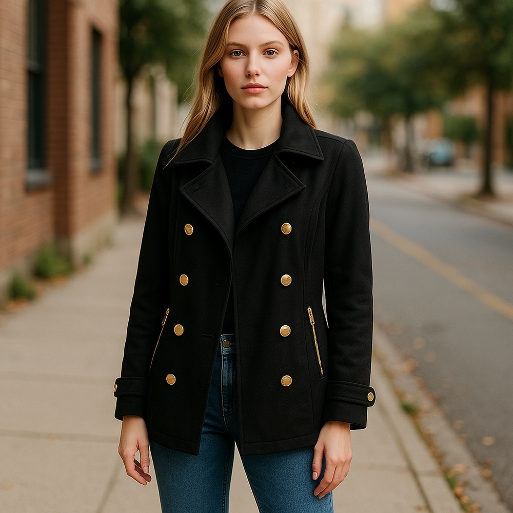 Mossimo Supply Co. Black Pea Coat with Gold Accents size medium